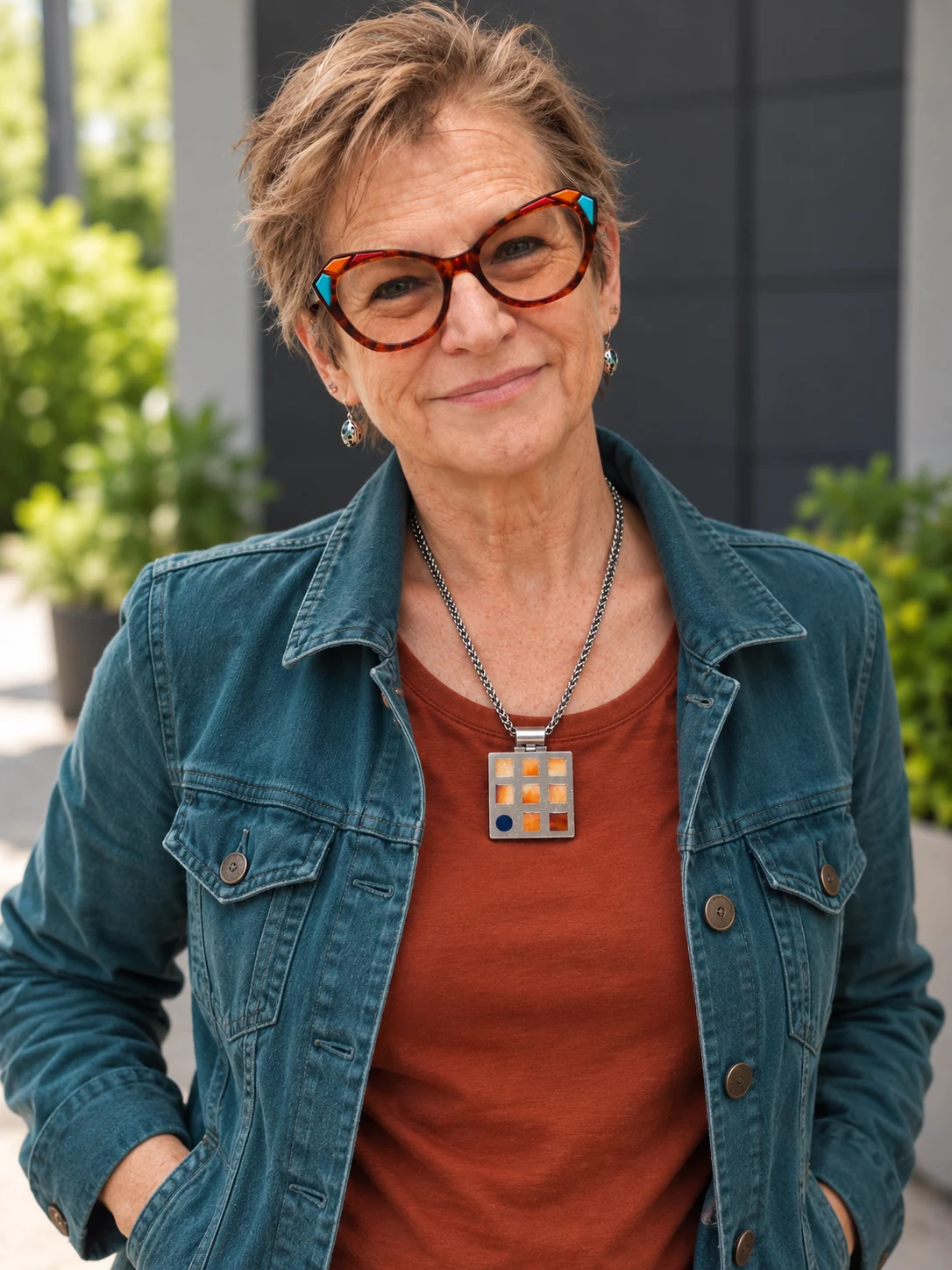 Kellie outdoors in a denim jacket